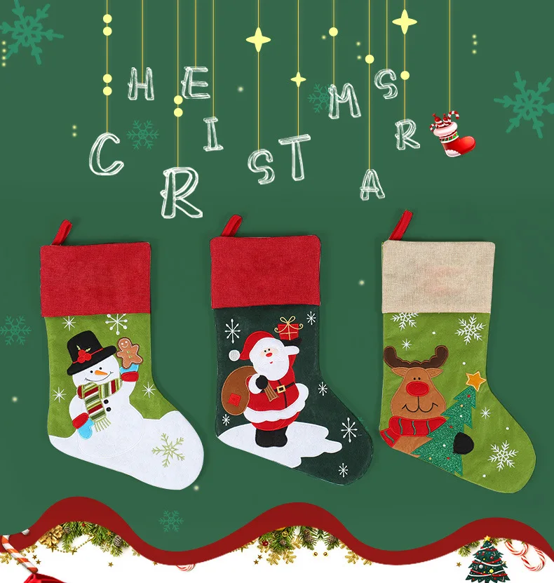 

Новинка 2022, рождественские украшения, вязаные рождественские носки, шерстяные носки, красный и зеленый лось, Подарочный пакет, детский Пода...