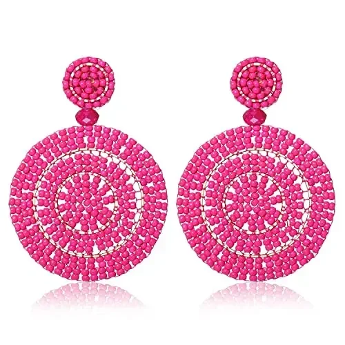 Богемные красочные изогнутые серьги с бусинами и крючками для девочек винтажные