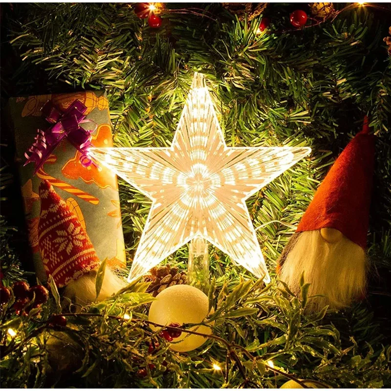 Рождественский светящийся топпер для елки пятиконечная звезда прозрачная