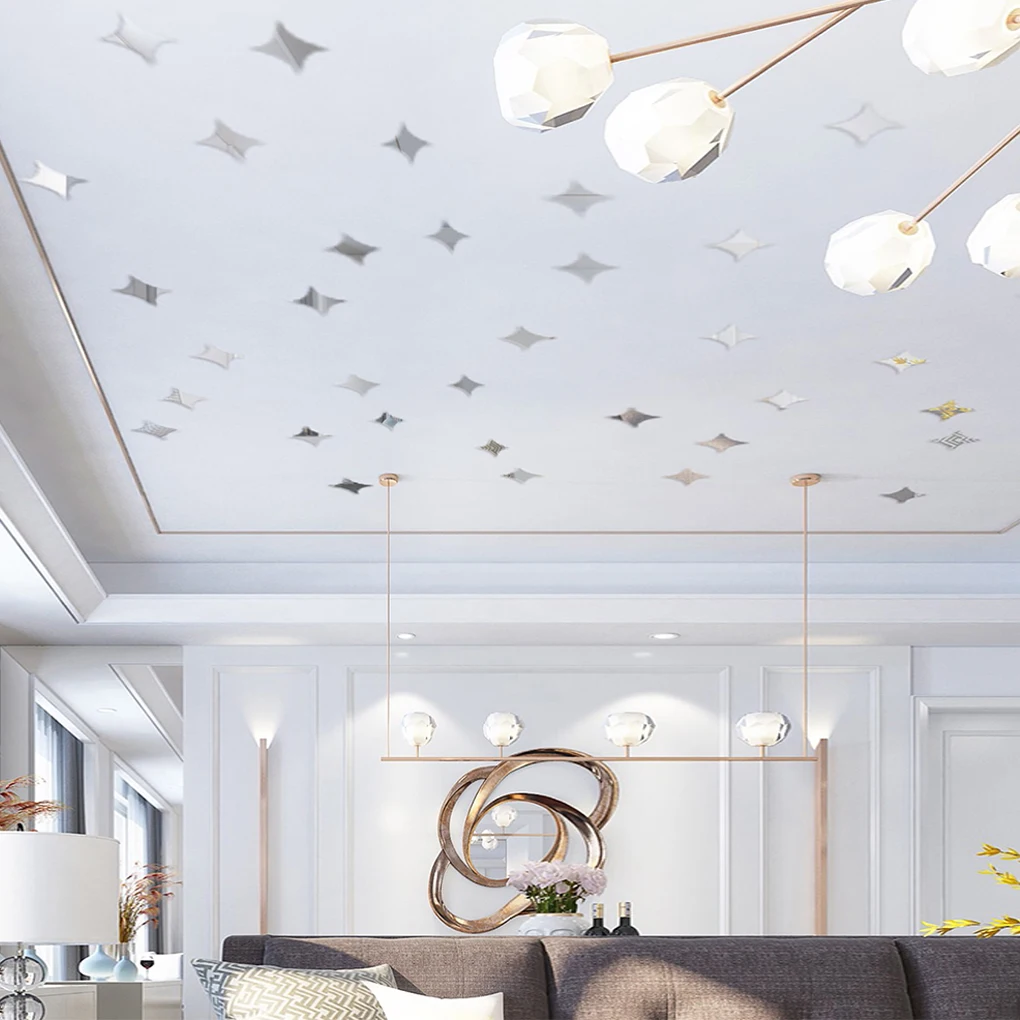 Зеркальные настенные стикеры со звездами наклейки сделай сам на потолок гладкая