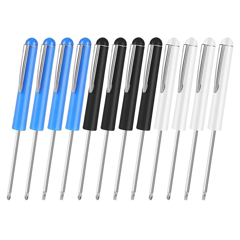 

12 Pieces Pocket Screwdriver Bulk Set Mini Top Slotted And Cross Head Magnetic Screwdriver For Mechanical, Electrician