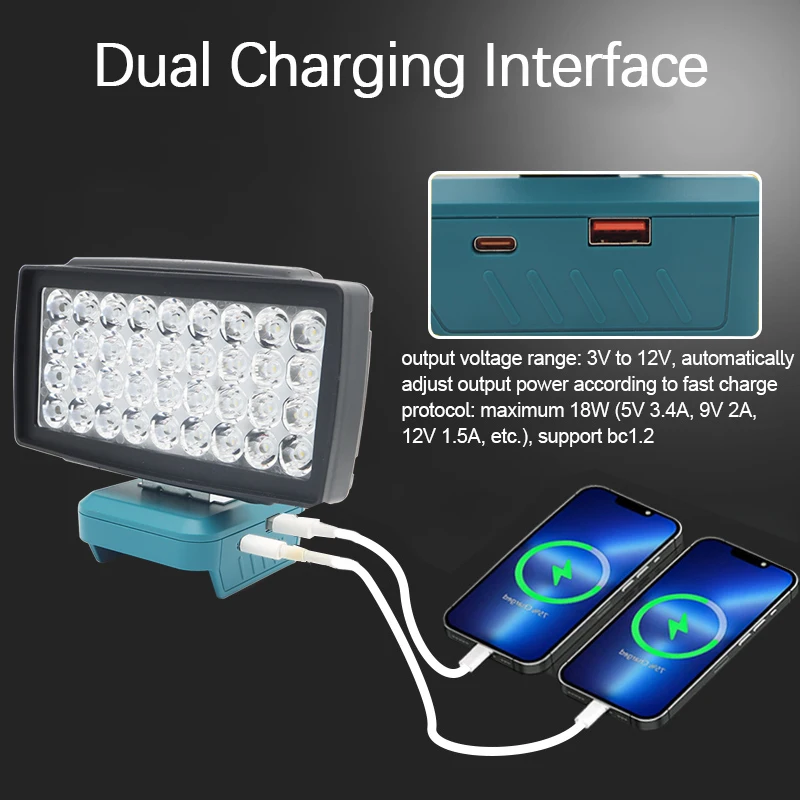 36-светодиодный автомобильный рабочий фонарь фонарик USB-накопитель для Makita DeWalt Bosch