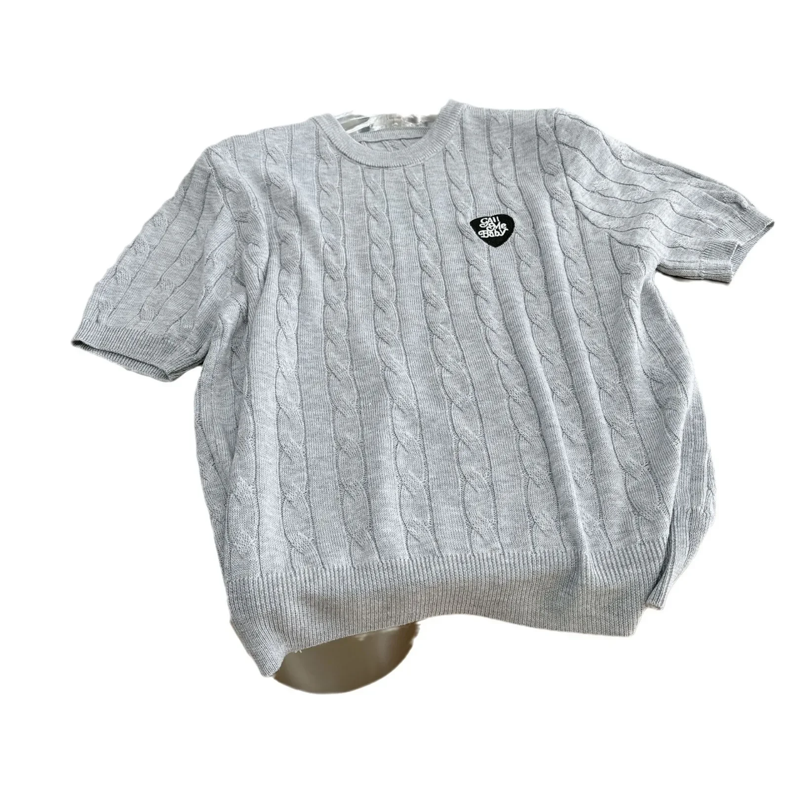 Корейский стиль футболка с короткими рукавами и вышивкой в виде сердца женская