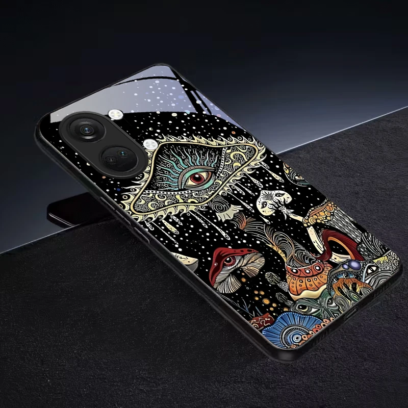 Фото Чехол для телефона Mystic Evil Eye Mushroom из черного стекла для OnePlus 6 6T 7 7T 8 8T 9 10 Pro 11R 12R 13R Nord CE 2T 2 3 Lite N20 30 №3