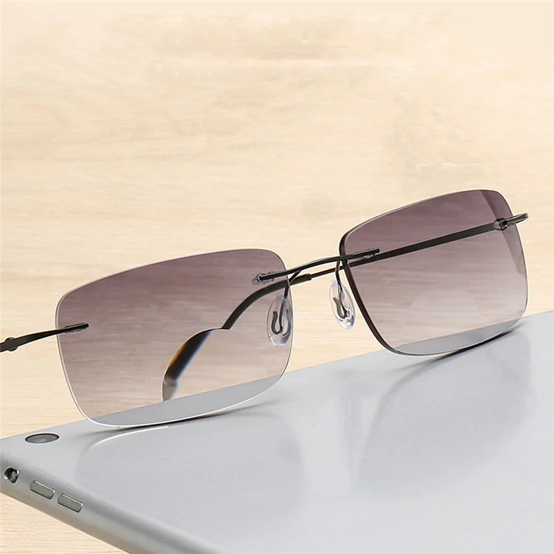

iboode Men Women Rimless Sun Reading Glasses Anti Blue Light Near And Far Multifocal Presbyopia Shades Eyeglasses +1.0 To +4.0
