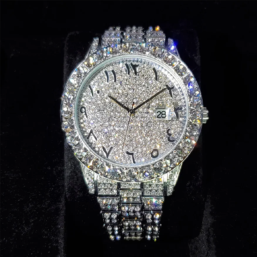 

Hip Hop MISSFOX Luxurious Style Men Iced Out Watch Water Resistant Watches Date Quartz Wristwatches Male Clock For Men's Jewelry