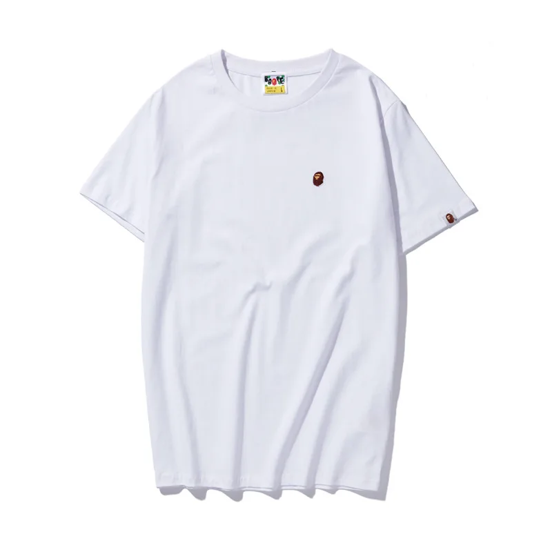 

Wholesale Little Ape Head Embroidery Bape Wild Classic Half-Sleeve Solid Color Bottoming Shirt Men And Women Cotton T-Shirt