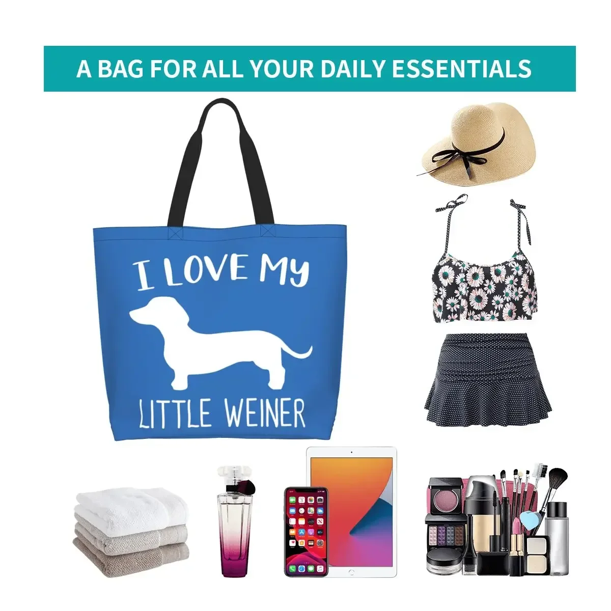 Сумка для покупок из ткани с принтом I Love My Little Weiner