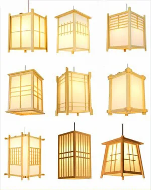 Подвесной светильник в японском стиле Tamami квадратная лампа E27 с деревянным