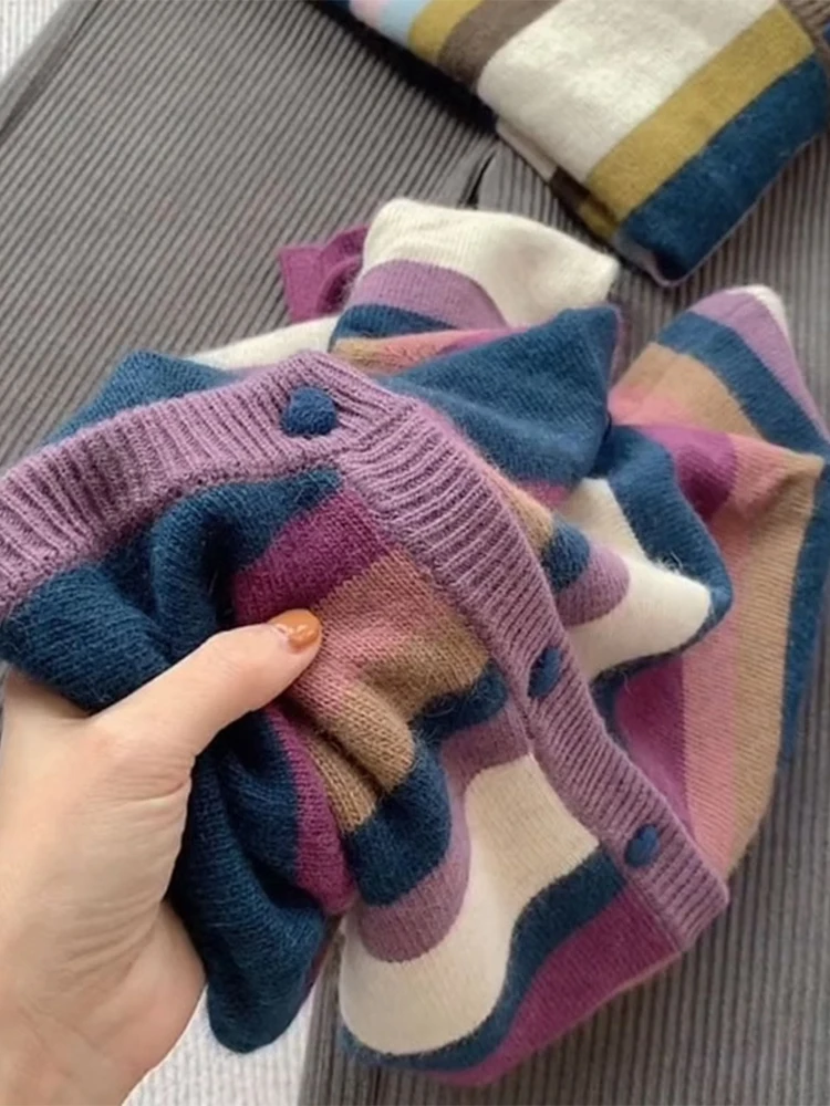 Женский полосатый кардиган-свитер Harajuku корейский Y2k оверсайз кашемировые