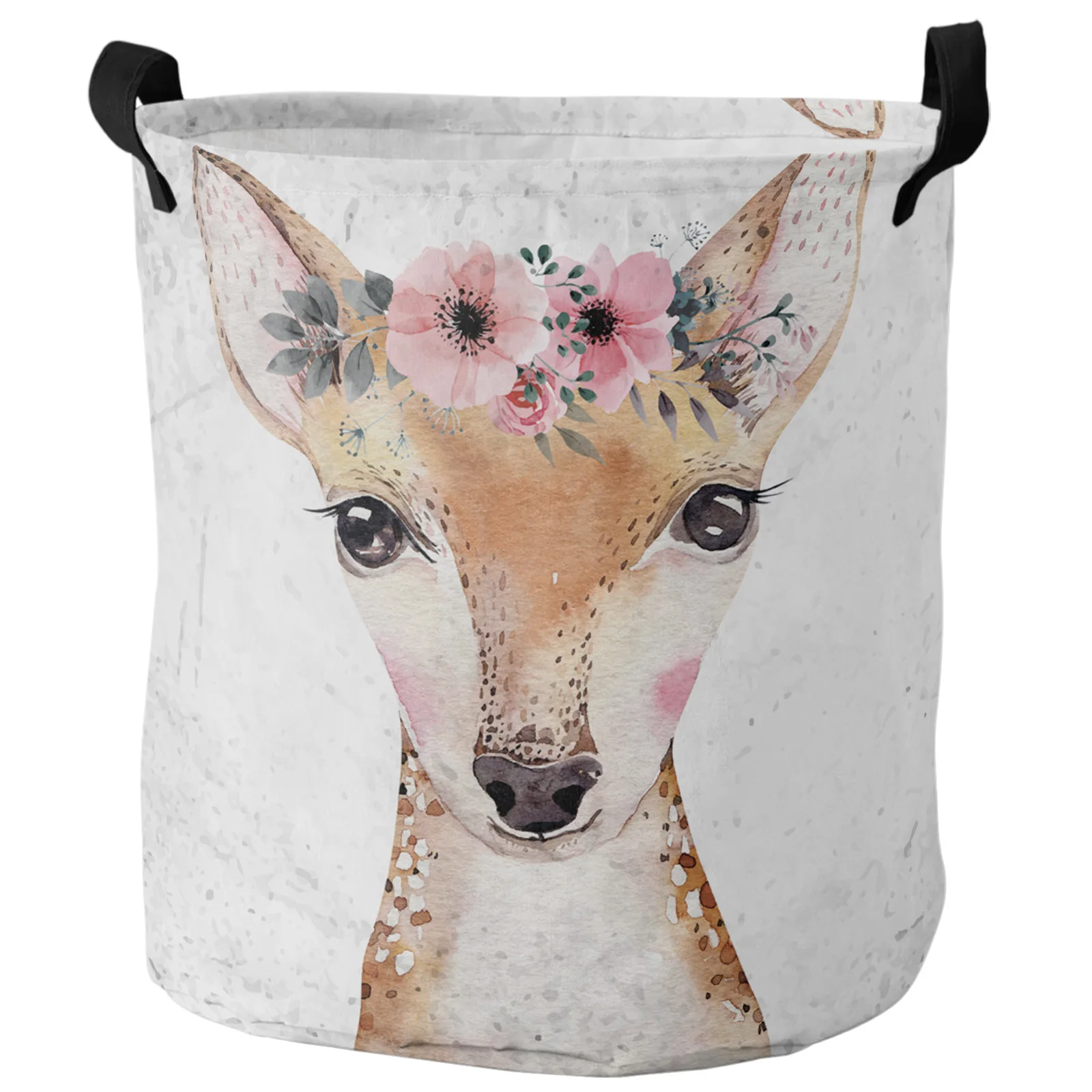 

Cartoon Deer Watercolors Flowers Animals Dirty Laundry Basket Foldable Home Organizer Basket Clothing Kids Toy Storage Basket