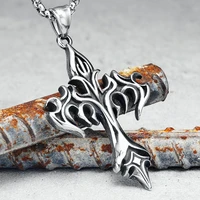 flame cross men necklaces fire blaze 316l stainless steel pendant chain religion rock punk rap for biker male jewelry best gift