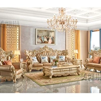 european large leather sofa combination american luxury carved solid wood sofa high grade champagne gold foil