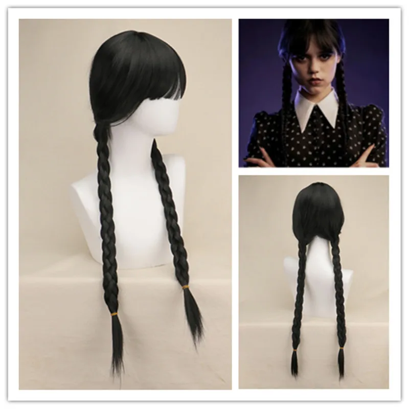 

Kids Wednesday Addams Wig Black Braided Wigs for Wednesday Addams Costume Cute Soft Hair with Wig Caps