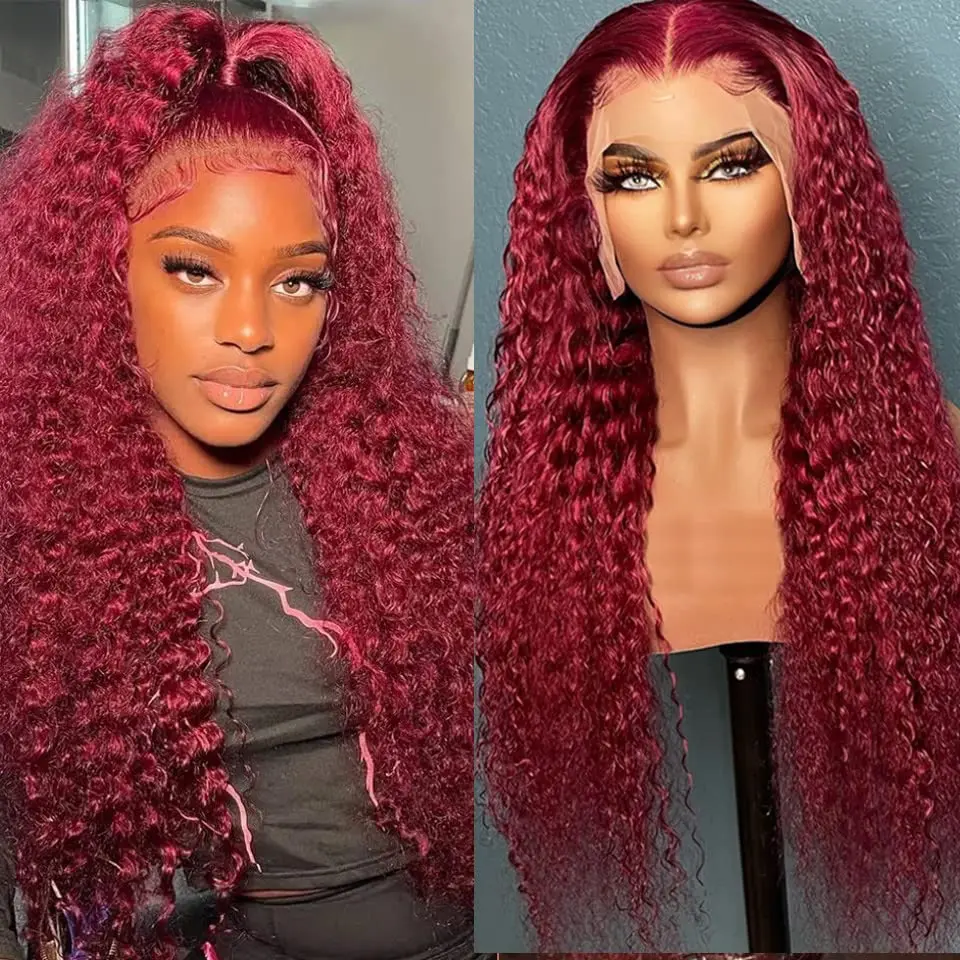 

Длинный 180% Плотность 26 дюймов бордовый 99j курчавые вьющиеся натуральные волосы на шнуровке спереди парик для черных женщин Babyhair безклеевые предварительно выщипанные