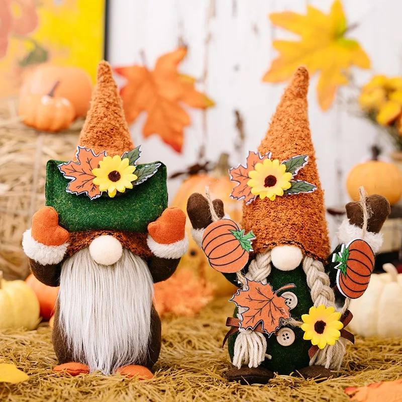 

Autumn Thanksgiving Harvest Festival Decorative Ornaments Faceless Doll Goblin Maple Leaf Sunflower Rudolf