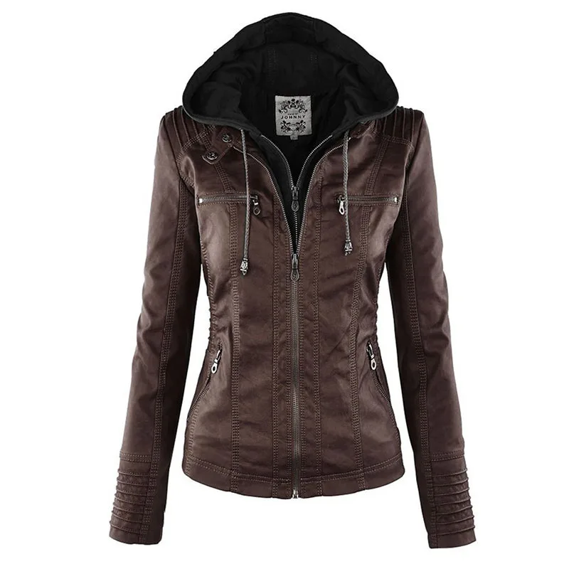 2023 Faux Leather Jacket Women's Basic Jacket Jacket Women Winter Motorcycle Jacket Faux Leather PU Large Size Hoodie Jacket