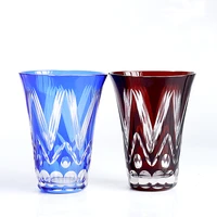 handmade japanese edo kiriko bohemian style crystal lead free glass hand cut to clear blue red whiskey glass wine glass