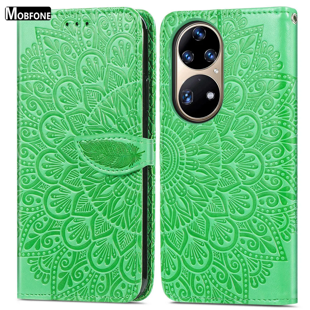 

Чехол-книжка P50 Pro с Цветочным Тиснением для Huawei P50 Pro, кожаный чехол-бумажник с пряжкой с листьями, чехол для Huawei P50, чехол для P 50 Pro, чехол