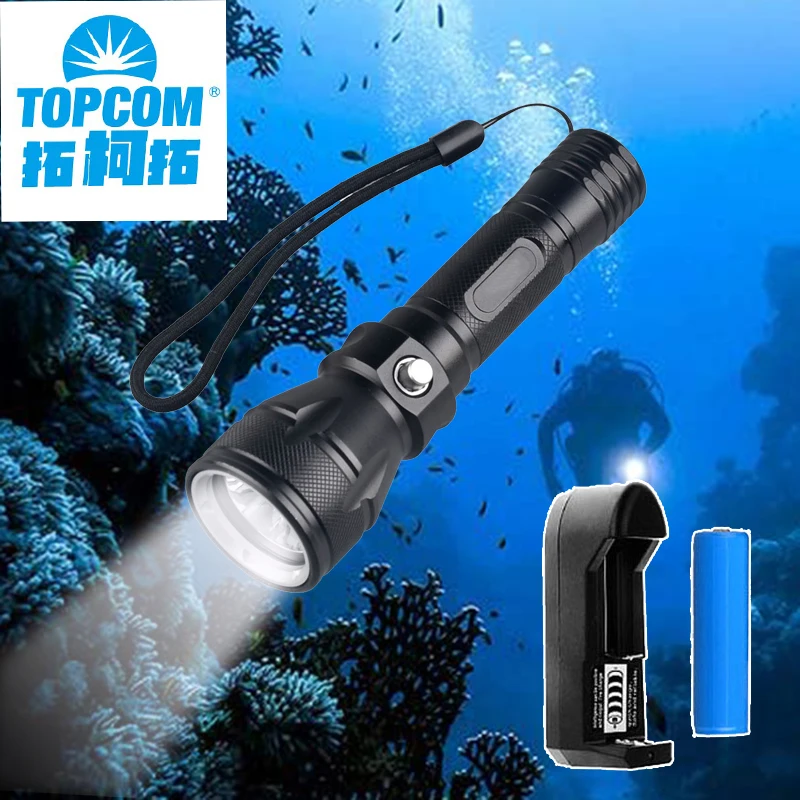 

TOPCOM 10W Powerful L2 T6 Diving Flashlight Waterproof IP68 Scuba Dive Torch Professional Underwater Light Led Diving Flashlight