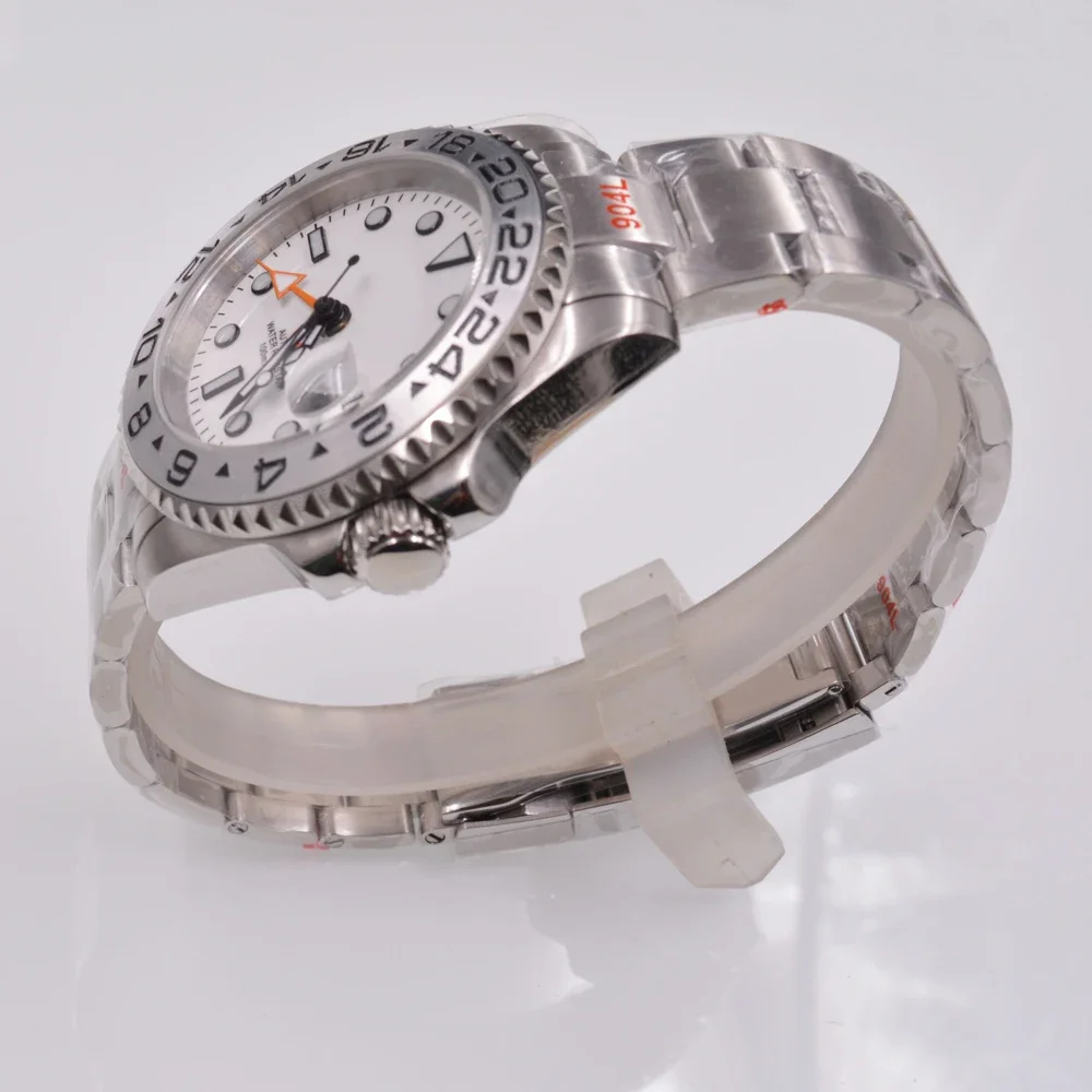 40 мм DEBERT NH34 /3804 GMT Многофункциональный белый циферблат светящийся нержавеющая