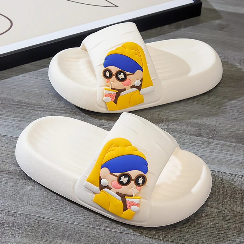 Comwarm Soft Thick Bottom Slippers Women Summer Indoor Cartoon Non-slip Slippers Men Home Bath Slides Outdoor Fashion Sandals