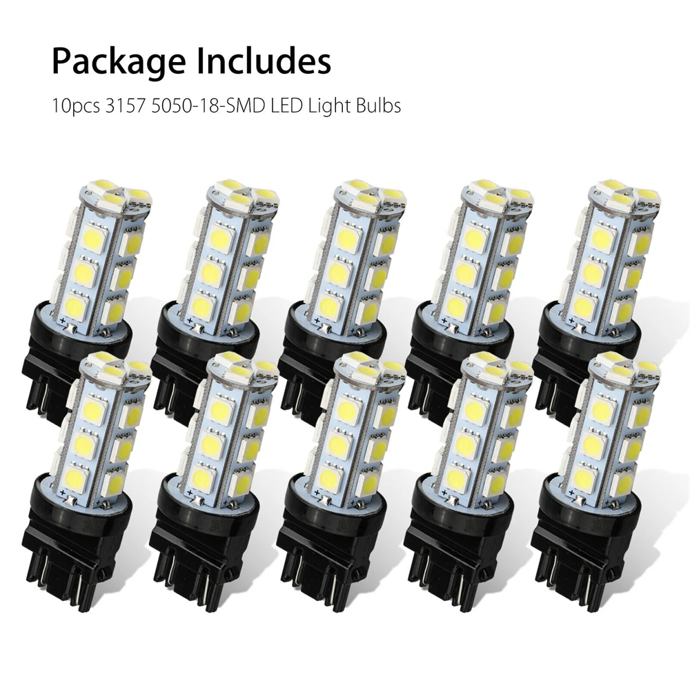 

10x 3157 18 SMD LED Tail Brake Stop Backup Reverse Turn Light Bulbs 6000K White