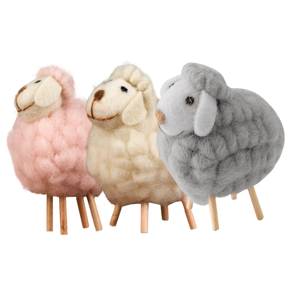 

3Pcs Small Sheep Decors Wool Felt Cartoon Sheep Small Gifts Tabletop Wool Felt Animal Decorations