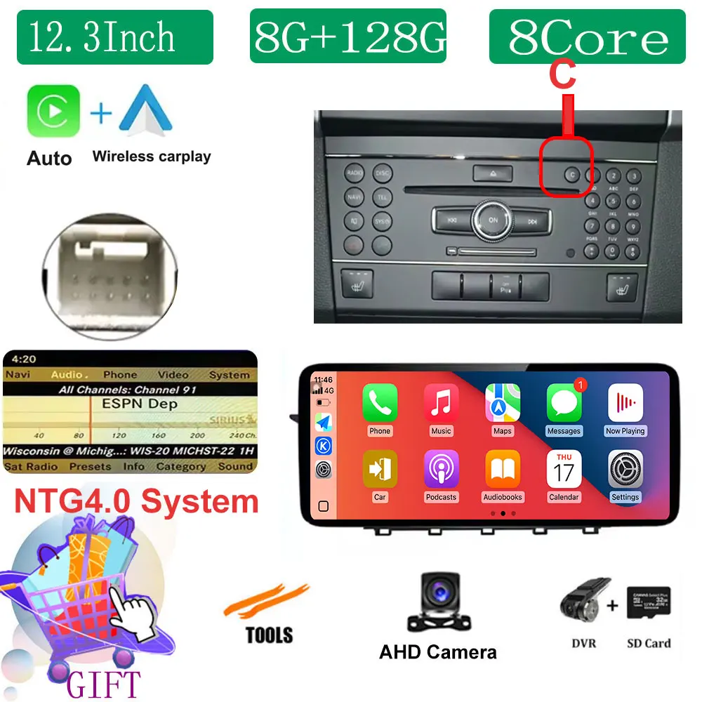 

Для Mercedes Benz GLK X204 2009-2012 GPS-навигация 4G + WIFI Android 15 Автомобильное видео Мультимедиа Беспроводной Carplay Auto Bluetooth