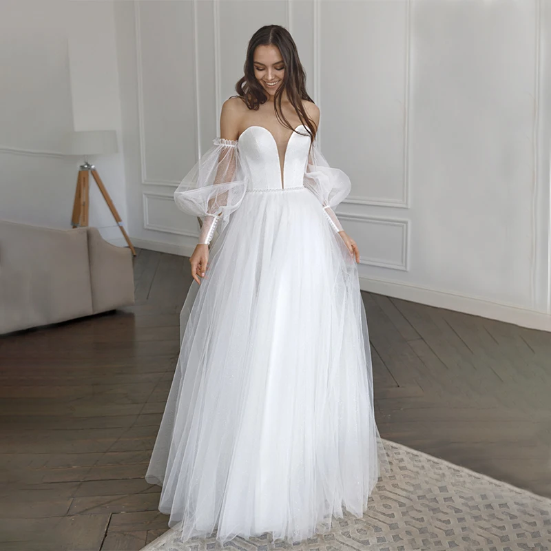

Charming Sweetheart Wedding Dresses Long Puff Sleeves Formal Party Gowns for Women Robe De Soiree