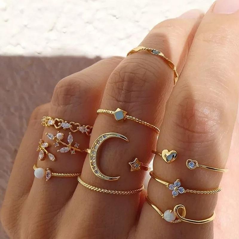 

Moon Star Matching Rings for Women Anillos Mujer Gold Ring Set Bagues Girls Anillo Bohemian Jewellery Slytherin Accessories