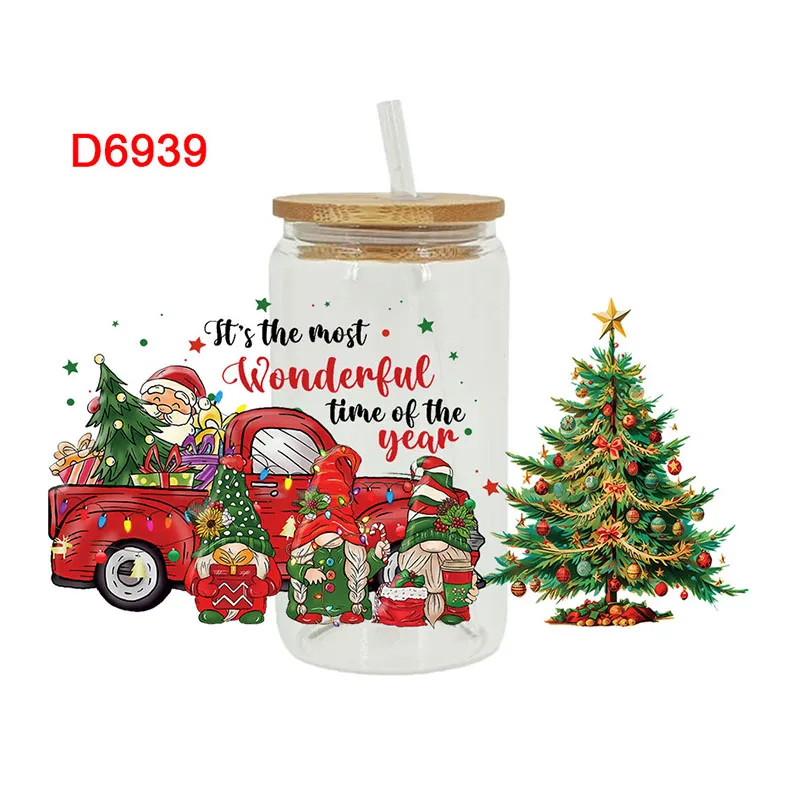 

3D UV DTF переводные наклейки, обертки для чашек на 16 унций, печать с Рождеством для DIY стекла, керамики, металла, кожи и т. Д. D6910