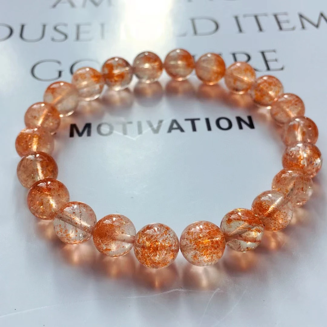 

Natural Arusha Orange Sunstone Strawberry Quartz Beryl Bracelet Arusha 8.6mm Clear Round Beads Women Bangle AAAAAA