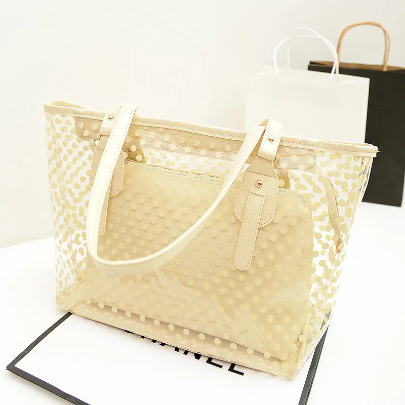 woman Beach Bag Fashion  dot pattern Transparent Bag PVC Material  Shoulder Bag Plastic Women Bag Large Shopping Tote Handbags