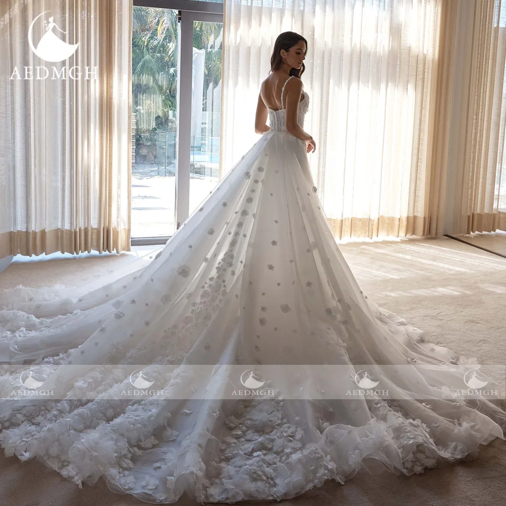 Фото Aedmgh Русалка Сексуальные свадебные платья Милая Vestido De Novia Кружева 3D цветы со съемным шлейфом Винтажное свадебное платье на заказ №2
