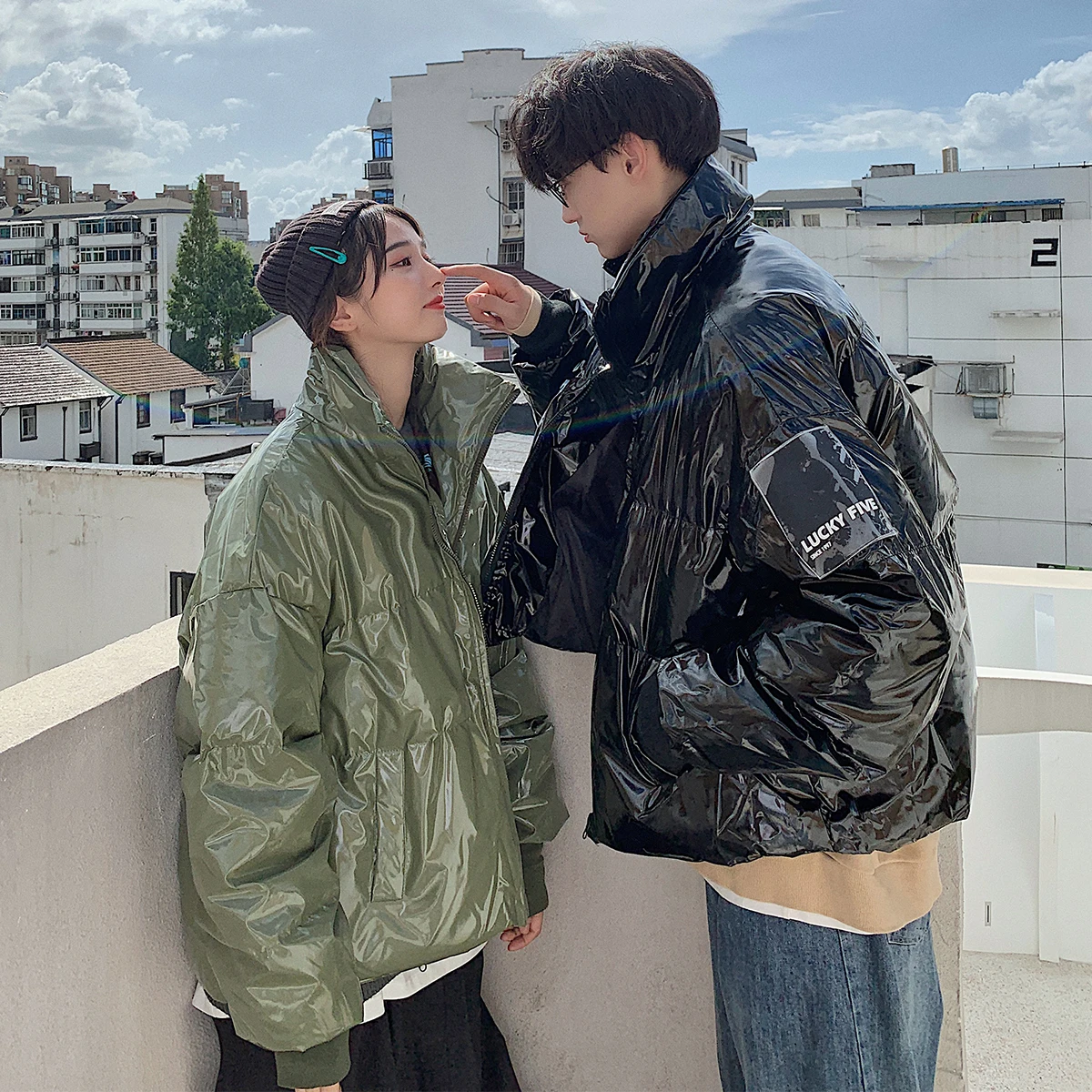 Oversized Bright Puffer Jacket Mens Winter Fluffy Warm Clothes Korean Fashion Ski Waterproof Coats Couples Plus Size Streetwear