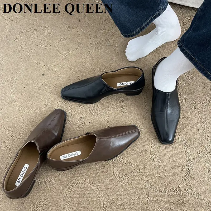 

Туфли-Лоферы женские с квадратным носком, мягкие, без застежки, оксфорды, плоская подошва, Повседневная британская Брендовая обувь, черные к...