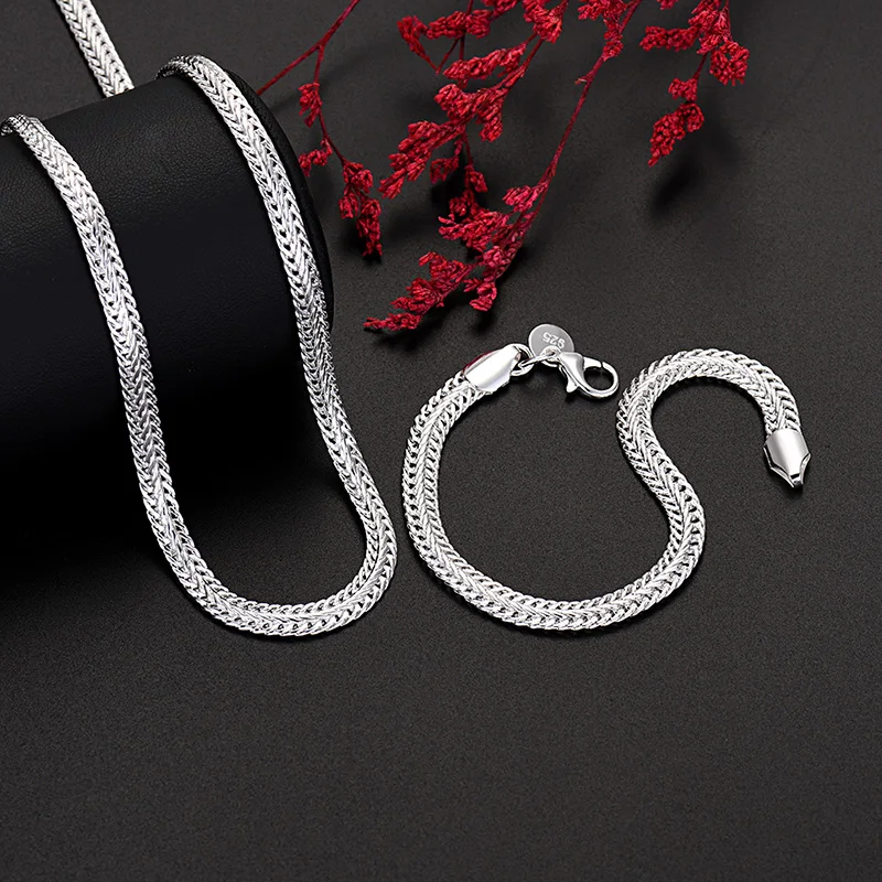 

Hot 925 Sterling silver new original 6MM chain bracelets neckalce for women man fashion Party wedding Noble jewelry sets gifts