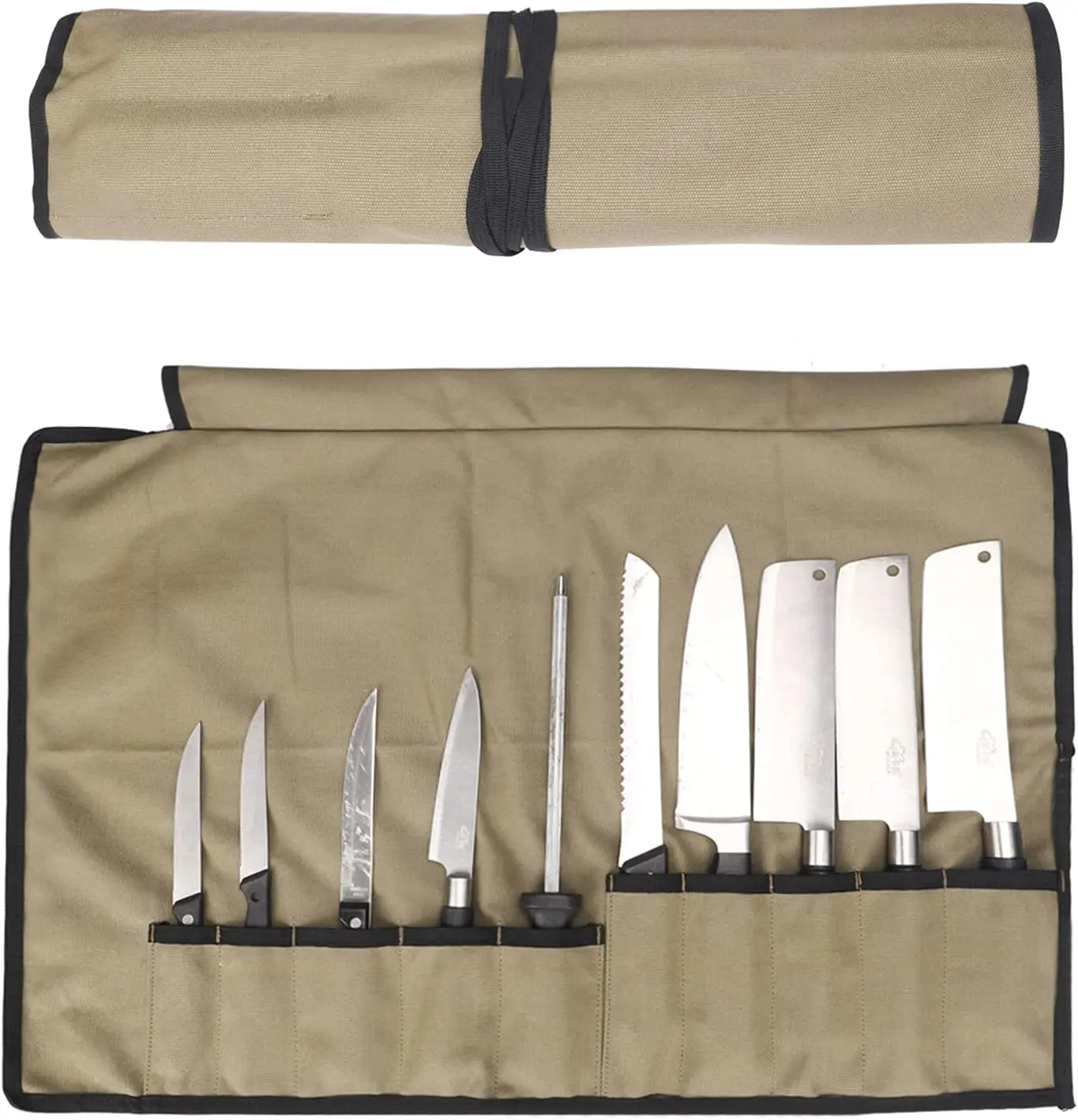 

Sacoche à Couteaux de Cuisine Trousse de Couteaux Chef Vide 10 Compartiments Sac à Couteaux pour Travail Camping Pique-Nique (