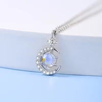 100 925 sterling silver fine jewelry moon necklace women fashion personality symphony glazed stone glass pendant clavicle chain