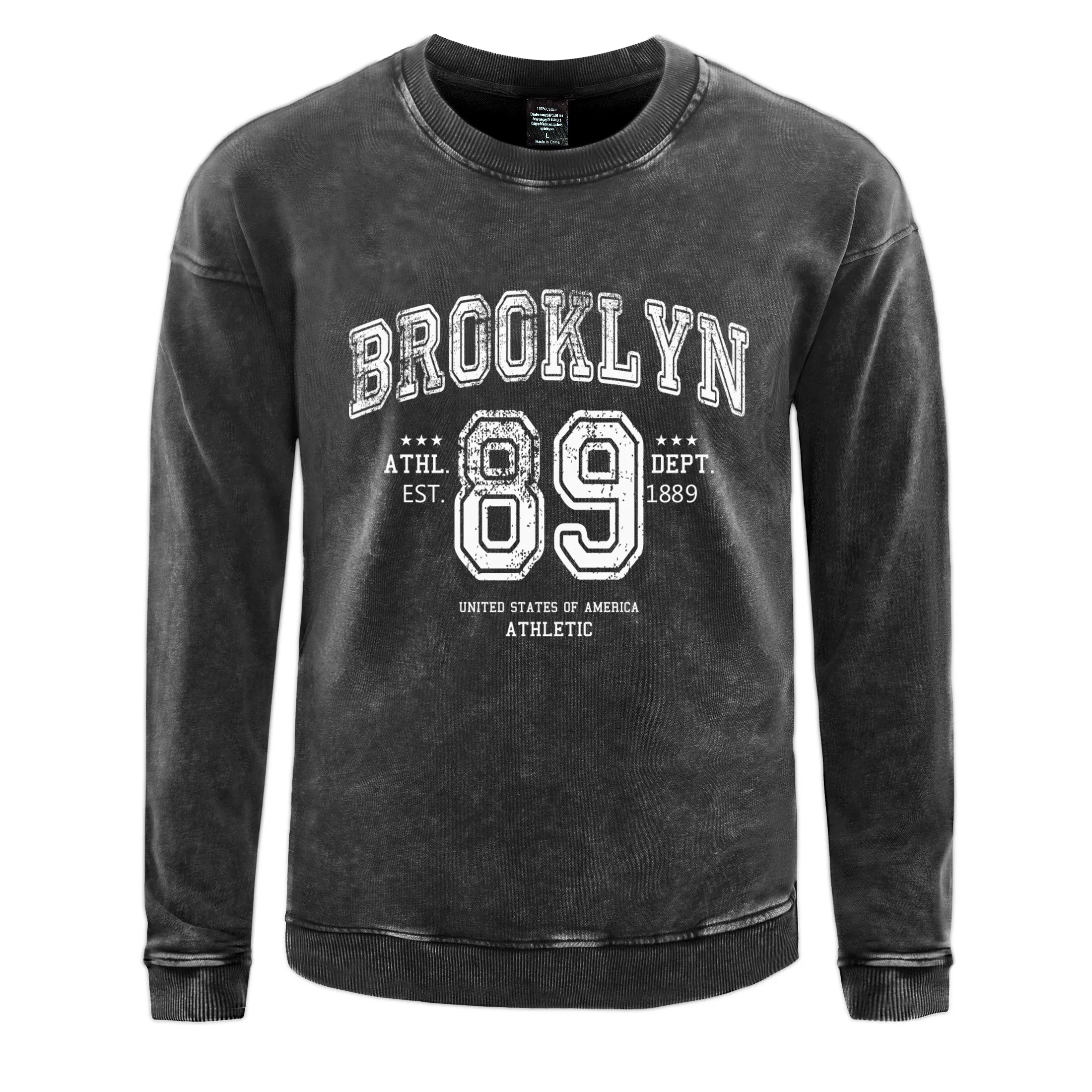 Brooklyn Athl Dept 1889 мужская одежда из стираного хлопка с принтом осенний пуловер