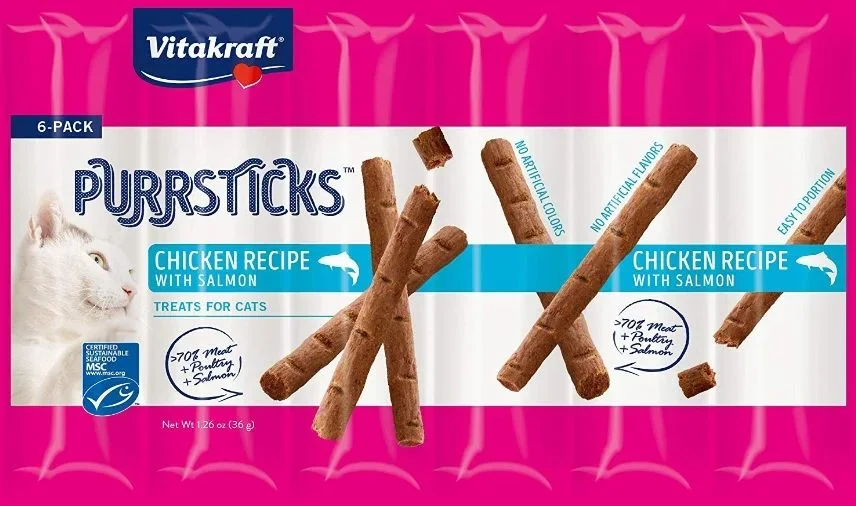 

2022 Vitakraft PurrSticks цыплята и лосося Угощение для кошек 6 штук