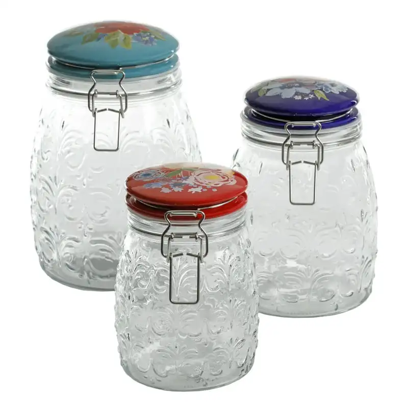 

Embossed Clamp Jars, Set of 3