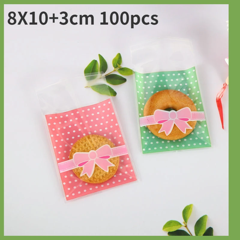 

100pcs Plastic Candy Bags Transparent Cellophane Self Adhesive White Polka Dot Candy Cookie Gift Bags for Wedding Birthday Party