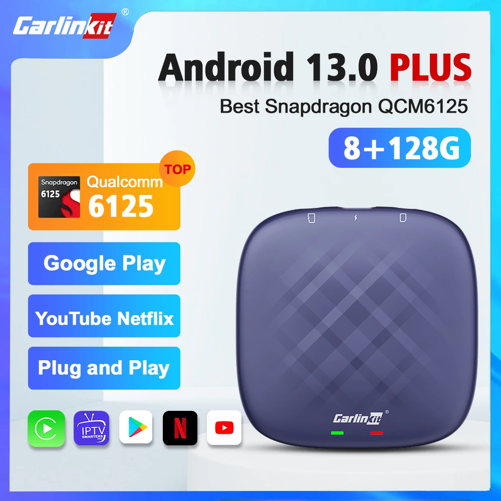 

Carlinkit Ultra Android 13 Tv Box 8+128GB Netflix iptv YouTube QCM 8-Core 665 6125 Wireless CarPlay Android Auto 4G LTE GPS Play