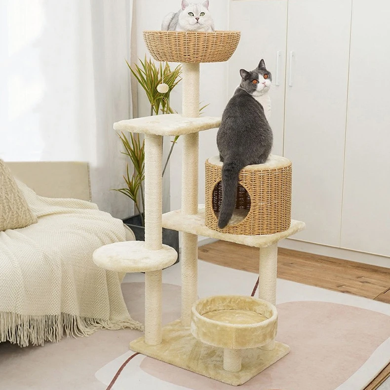 

Free Sample Pet Accessories Climbing Ladders Banana Leaf Rope Rattan Cat Tree