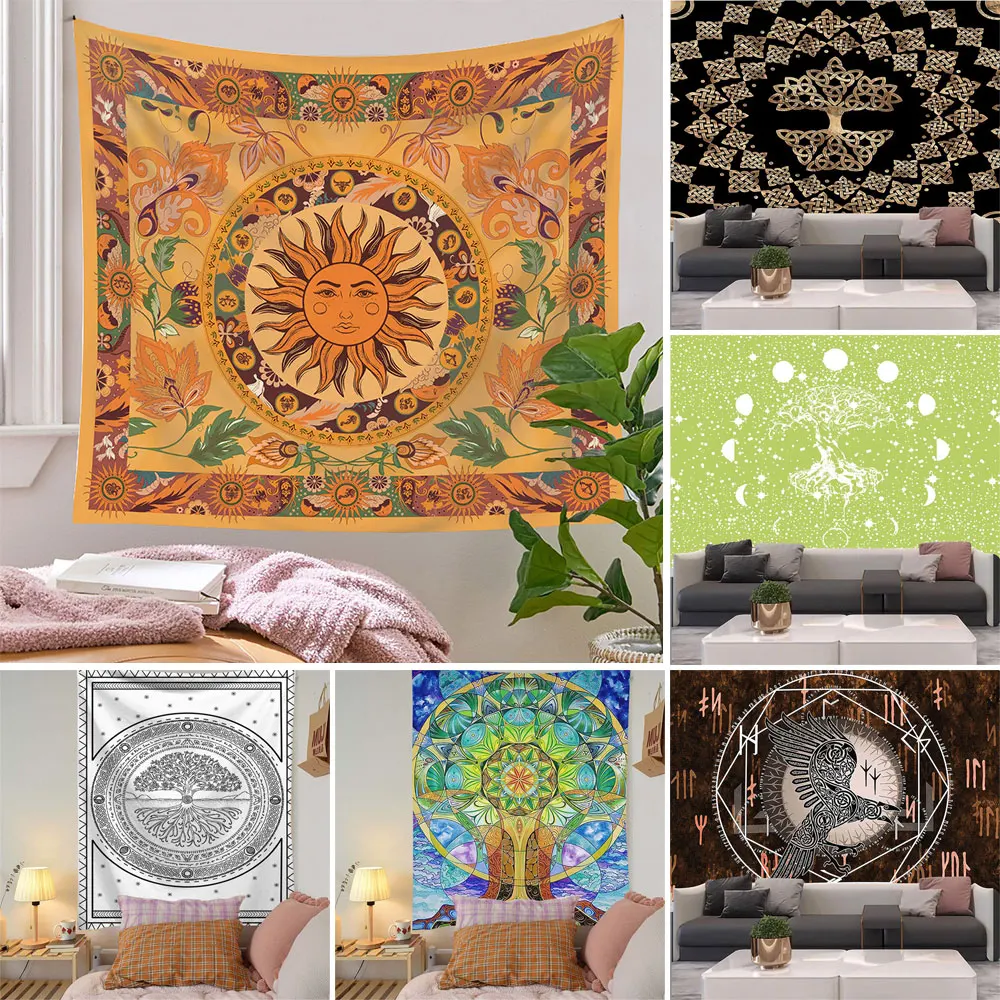 

New Style Psychedelic Tree Of Life Tapestry Wall Hanging Kawaii Room Decor Aesthetic Large Mandala Witchcraft Boho Tapestries