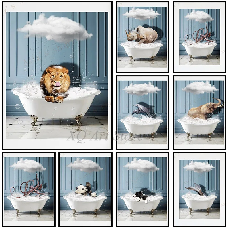 

Dog Whale Panda Giraffe Octopus Dolphin Bathtub Wall Art HD Pictures Canvas Painting And Prints Nordic Poster Decor Frameless
