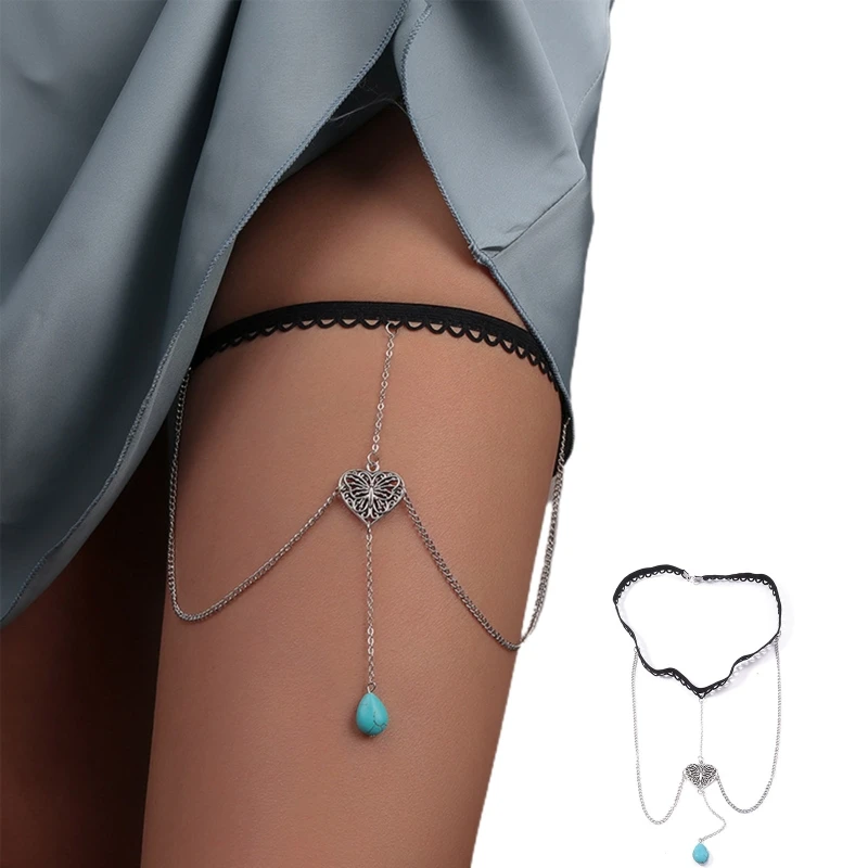 

Fashion Turquoises Butterfly Leg Chain Women Goth Thigh Chain Punk Dancing Jewelry Halloween Cosplay Beach Party Jewelry DXAA