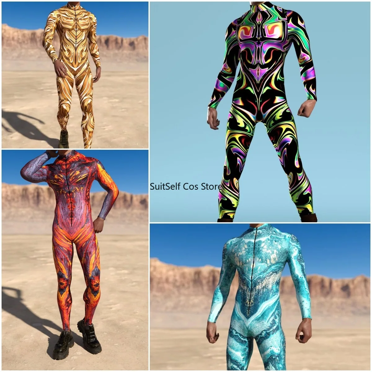Фото 2024 Men Cosplay Jumpsuit Cyberpunk Mechanical Armor Printed Bodysuit Halloween Zentai Suit Rave Morphsuit Adult NEW №1